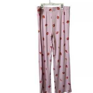 Skims Pink Pajama Pants with Lip Print